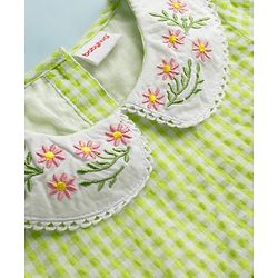 Babyhug Cotton Woven One Piece Dresses/Frocks with Embroidered Peter Pan Collar Green 3-6 Months