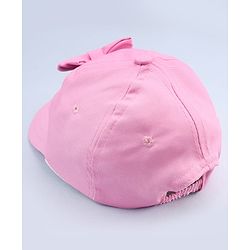 Babyhug Disney Cotton Woven Summer Cap With Minnie Mouse Graphics & Bow Applique Pink - Diameter 17.5 cm