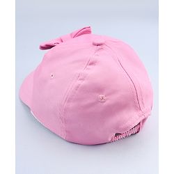 Babyhug Disney Cotton Woven Summer Cap With Minnie Mouse Graphics & Bow Applique Pink - Diameter 17.5 cm