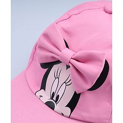 Babyhug Disney Cotton Woven Summer Cap With Minnie Mouse Graphics & Bow Applique Pink - Diameter 17.5 cm