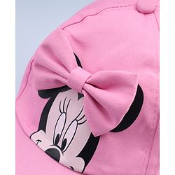 Babyhug Disney Cotton Woven Summer Cap With Minnie Mouse Graphics & Bow Applique Pink - Diameter 17.5 cm