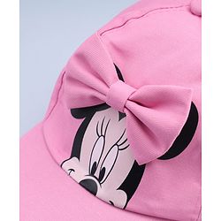 Babyhug Disney Cotton Woven Summer Cap With Minnie Mouse Graphics & Bow Applique Pink - Diameter 17.5 cm