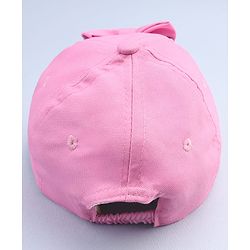 Babyhug Disney Cotton Woven Summer Cap With Minnie Mouse Graphics & Bow Applique Pink - Diameter 17.5 cm