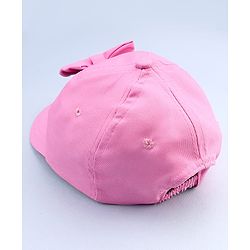 Babyhug Disney Cotton Woven Summer Cap With Minnie Mouse Graphics & Bow Applique Pink - Diameter 17.5 cm