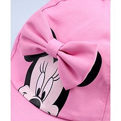 Babyhug Disney Cotton Woven Summer Cap With Minnie Mouse Graphics & Bow Applique Pink - Diameter 17.5 cm