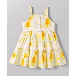 Babyhug Cotton Woven Sleeveless Abstract Printed Frock - White