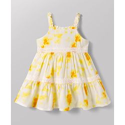 Babyhug Cotton Woven Sleeveless Abstract Printed Frock - White