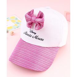 Babyhug Disney Cotton Woven Summer Cap With Minnie Mouse Graphics & Bow Applique Multicolor - Diameter 17 cm