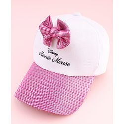 Babyhug Disney Cotton Woven Summer Cap With Minnie Mouse Graphics & Bow Applique Multicolor - Diameter 17 cm