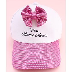 Babyhug Disney Cotton Woven Summer Cap With Minnie Mouse Graphics & Bow Applique Multicolor - Diameter 17 cm