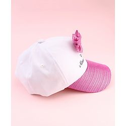 Babyhug Disney Cotton Woven Summer Cap With Minnie Mouse Graphics & Bow Applique Multicolor - Diameter 17 cm