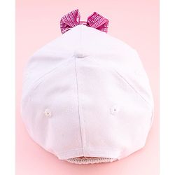 Babyhug Disney Cotton Woven Summer Cap With Minnie Mouse Graphics & Bow Applique Multicolor - Diameter 17 cm
