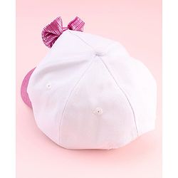 Babyhug Disney Cotton Woven Summer Cap With Minnie Mouse Graphics & Bow Applique Multicolor - Diameter 17 cm