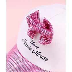 Babyhug Disney Cotton Woven Summer Cap With Minnie Mouse Graphics & Bow Applique Multicolor - Diameter 17 cm