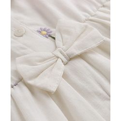 Babyhug Cotton Woven Full Sleeves Floral Embroidered Frock wth Peter Pan Collar - White