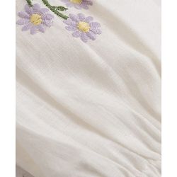 Babyhug Cotton Woven Full Sleeves Floral Embroidered Frock wth Peter Pan Collar - White