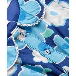 Babyhug Cotton Woven Half Sleeves Floral Printed Frock with Peter Pan Collar-Blue