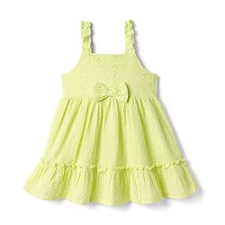 Babyhug Cotton Woven Sleeveless Frock With Bow Applique - Lime Green