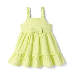 Babyhug Cotton Woven Sleeveless Frock With Bow Applique - Lime Green