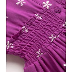 Babyhug Cotton Woven Half Sleeves Floral Printed Flared Frock with Smoking Detailing - Dark Pink