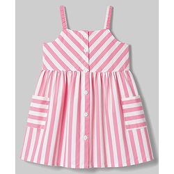 Babyhug Cotton Woven One Piece Dress Striped Pink 3-6 Months