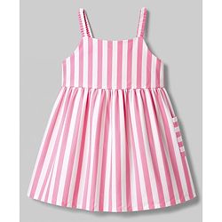 Babyhug Cotton Woven One Piece Dress Striped Pink 3-6 Months