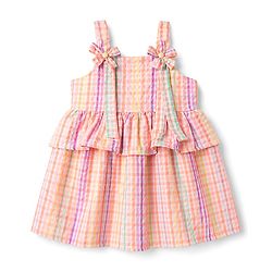 Babyhug Cotton Woven Sleeveless Checked Frock With Bow Applique - Multicolor