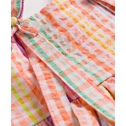 Babyhug Cotton Woven Sleeveless Checked Frock With Bow Applique - Multicolor