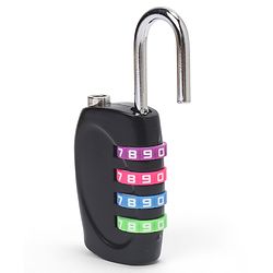 Babyhug Travel Luggage Tag with 4-Digit Combination Lock - Black| Secure Metal Shackle| Lightweight Travel Lock| Durable Combination Lock for Bags & Suitcases| Compact & Easy to Use
