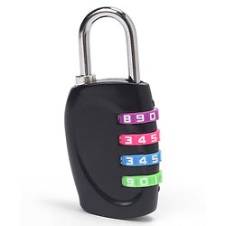 Babyhug Travel Luggage Tag with 4-Digit Combination Lock - Black| Secure Metal Shackle| Lightweight Travel Lock| Durable Combination Lock for Bags & Suitcases| Compact & Easy to Use