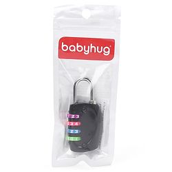 Babyhug Travel Luggage Tag with 4-Digit Combination Lock - Black| Secure Metal Shackle| Lightweight Travel Lock| Durable Combination Lock for Bags & Suitcases| Compact & Easy to Use