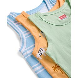 Babyhug 100% Cotton Knit Sleeveless Striped & Zebra Printed Anti Bacterial Sando Vests Pack Of 3 - Light Blue Orange & Green
