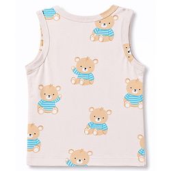 Babyhug 100% Cotton Single Jersey Knit Antibacterial Striped Sleeveless Vest with Bear Print Pack of 3 - Blue & Orange