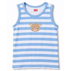 Babyhug 100% Cotton Single Jersey Knit Antibacterial Striped Sleeveless Vest with Bear Print Pack of 3 - Blue & Orange