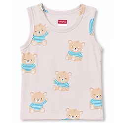 Babyhug 100% Cotton Single Jersey Knit Antibacterial Striped Sleeveless Vest with Bear Print Pack of 3 - Blue & Orange