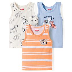 Babyhug 100% Cotton Single Jersey Knit Antibacterial Sleeveless Vests With Animal Print Pack of 3 - Multicolr