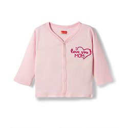 Babyhug Cotton Knit Full Sleeves Front Open Text Printed Footed Sleepsuit with Cap - Pink