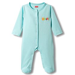 Babyhug Cotton Knit Full Sleeves Front Open Text Printed Footed Sleepsuit with Cap - Pink
