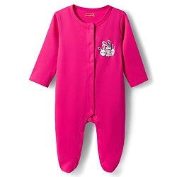 Babyhug Cotton Knit Full Sleeves Front Open Text Printed Footed Sleepsuit with Cap - Dark Pink