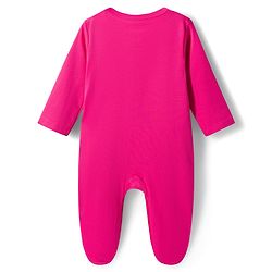 Babyhug Cotton Knit Full Sleeves Front Open Text Printed Footed Sleepsuit with Cap - Dark Pink