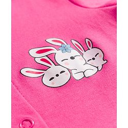Babyhug Cotton Knit Full Sleeves Front Open Text Printed Footed Sleepsuit with Cap - Pink