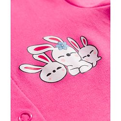 Babyhug Cotton Knit Full Sleeves Front Open Text Printed Footed Sleepsuit with Cap - Dark Pink