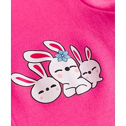 Babyhug Cotton Knit Full Sleeves Front Open Text Printed Footed Sleepsuit with Cap - Dark Pink