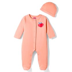 Babyhug Cotton Knit Full Sleeves Front Open Text Printed Footed Sleepsuit with Cap - Pink