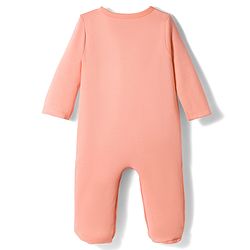 Babyhug Cotton Knit Full Sleeves Front Open Text Printed Footed Sleepsuit with Cap - Pink