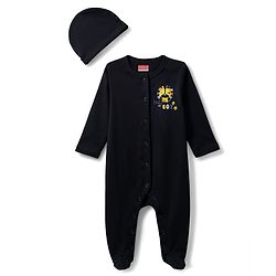 Babyhug Cotton Knit Full Sleeves Front Open Text Printed Footed Sleepsuit with Cap - Pink