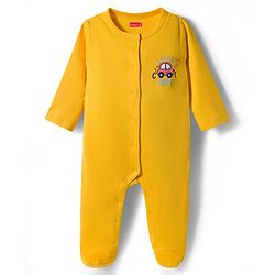Babyhug Cotton Knit Full Sleeves Front Open Text Printed Footed Sleepsuit with Cap - Pink