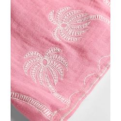 Babyhug Cotton Woven Sleeveless Palm Tree Embroidered Frock - Pink