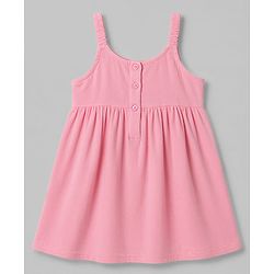 Babyhug Cotton Woven Sleeveless Palm Tree Embroidered Frock - Pink