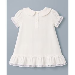 Babyhug 100% Cotton Woven Half Sleeves Floral Embroidered Frock With Lace Detailing - White